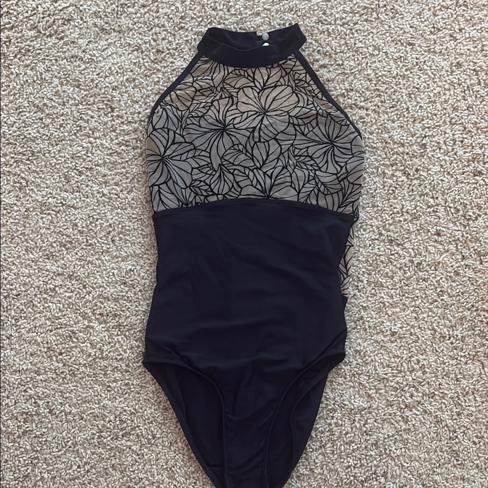 Black and Beige Floral Wear Moi Leotard